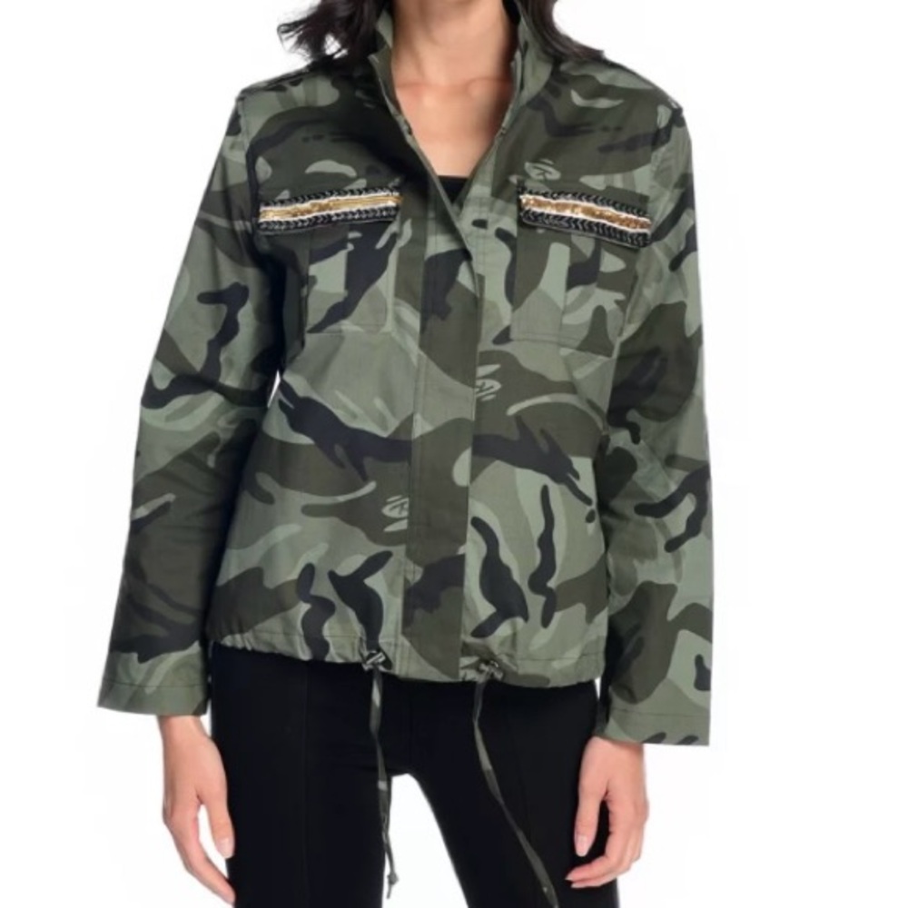 Mod X Sz L Green Camo Pattern Sequin Pocket & Back Women’s Jacket